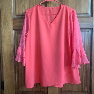 Elegant Pink Blouse with Ruffled Sleeves